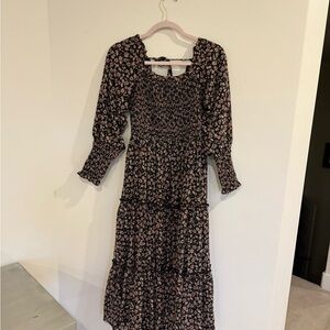 Ivy City Co Black and Pink Floral Long Sleeve Dress